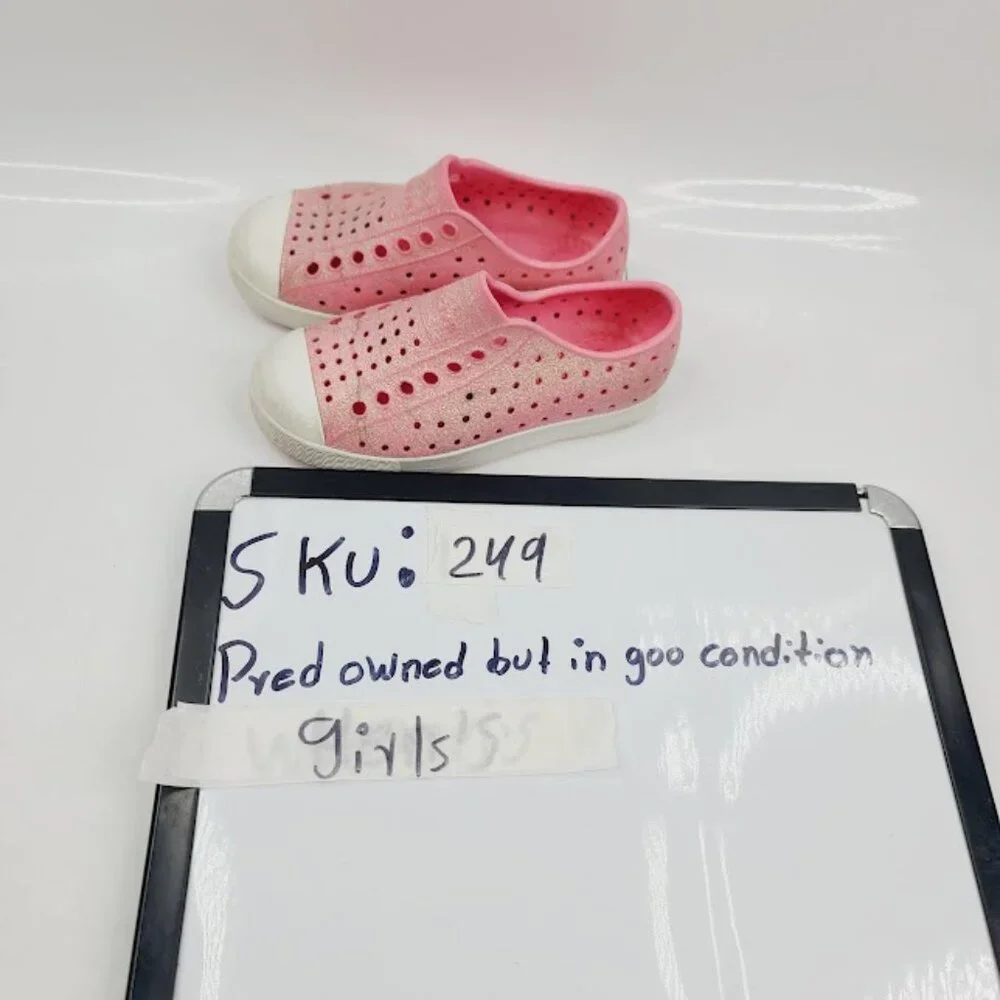 Native Girl's Pink Jefferson Glitter Slip-On Casual Water Sneaker Size‎ 9